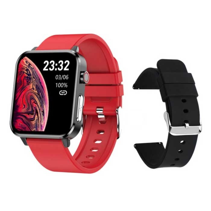 E86 ECG Smartwatch with Extra Strap - Fitness Sport Activity Tracker Watch Android - TPU Strap Red