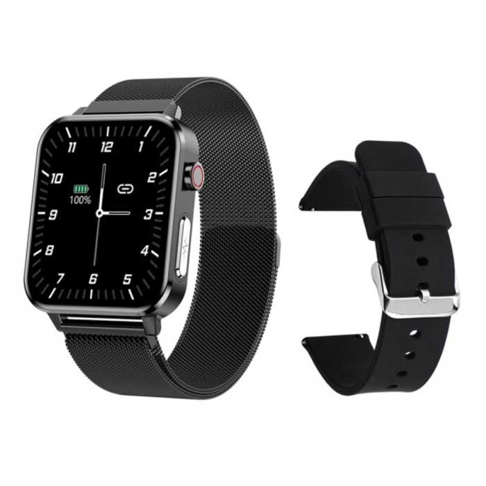 E86 ECG Smartwatch met Extra Bandje - Fitness Sport Activity Tracker Horloge Android - Mesh Bandje Zwart