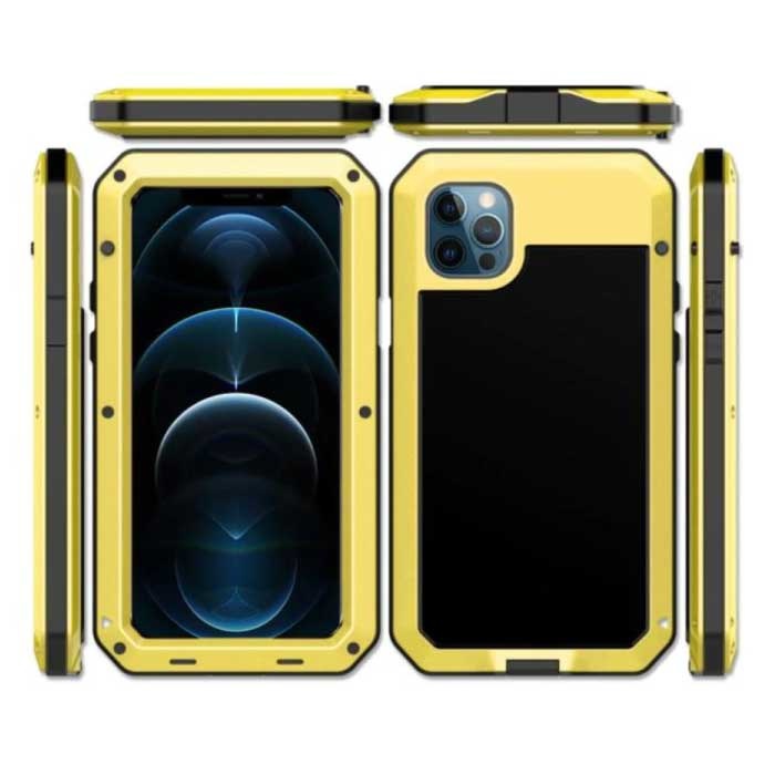 R-JUST iPhone 13 Pro 360° Full Body Case Tank Cover + Displayschutz - Stoßfestes Cover Metal Gold