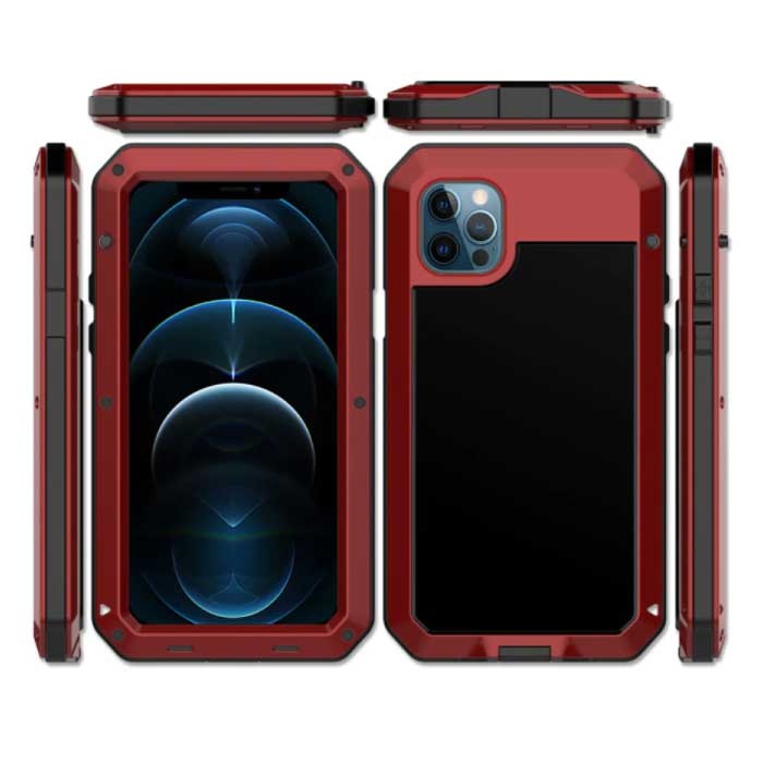 R-JUST Funda de cuerpo completo para iPhone 13 Mini 360° Tank Cover + Protector de pantalla - Carcasa a prueba de golpes Metal Rojo