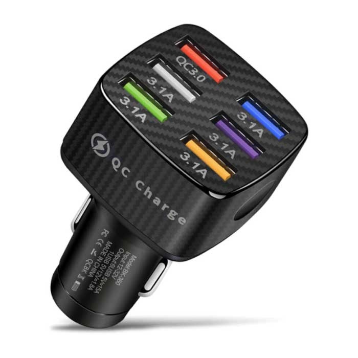 Chargeur de voiture 45W avec 6 ports - Charge rapide 3.0 / 3.1A - Chargeur de voiture à charge rapide Noir