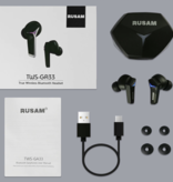 RUSAM Bezprzewodowe słuchawki GA33 - Słuchawki douszne do gier TWS Bluetooth 5.2 Słuchawki douszne Czarne