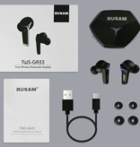 RUSAM GA33 Wireless Earphones - Gaming Headset Earbuds TWS Bluetooth 5.2 Earphones Earbuds Black