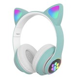 Qearfun Auriculares Inalámbricos con Orejas de Gato - Kitty Headset Auriculares Inalámbricos Estéreo Verde