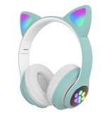 Qearfun Casque sans fil avec oreilles de chat - Kitty Headset Casque sans fil Stéréo Vert