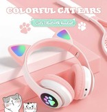 Qearfun Bezprzewodowe słuchawki z kocimi uszami — zestaw słuchawkowy Kitty Bezprzewodowe słuchawki stereo niebieskie