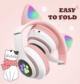 Qearfun Auriculares Inalámbricos con Orejas de Gato - Kitty Headset Auriculares Inalámbricos Estéreo Azul