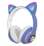 Qearfun Bezprzewodowe słuchawki z kocimi uszami — zestaw słuchawkowy Kitty Bezprzewodowe słuchawki stereo niebieskie