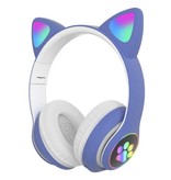 Qearfun Casque sans fil avec oreilles de chat - Kitty Headset Casque sans fil Stéréo Bleu