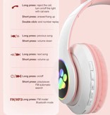 Qearfun Bezprzewodowe słuchawki z kocimi uszami — zestaw słuchawkowy Kitty Bezprzewodowe słuchawki stereo fioletowe