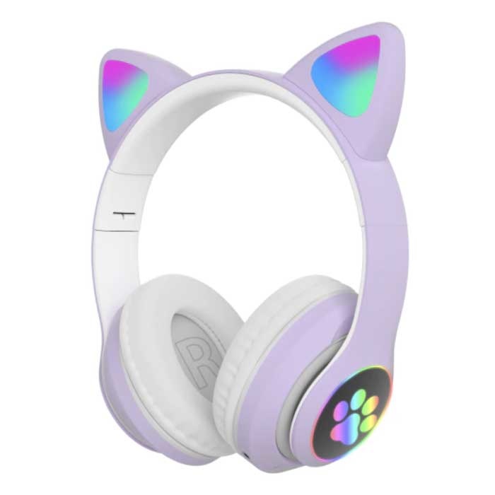 Auriculares Inalámbricos con Orejas de Gato - Kitty Headset Auriculares Inalámbricos Estéreo Morado