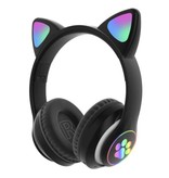 Qearfun Wireless Headphones with Cat Ears - Kitty Headset Wireless Headphones Stereo Black