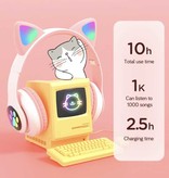 Qearfun Bezprzewodowe słuchawki z kocimi uszami — zestaw słuchawkowy Kitty Bezprzewodowe słuchawki stereo różowe