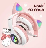Qearfun Draadloze Koptelefoon met Kattenoren - Kitty Headset Wireless Headphones Stereo Roze