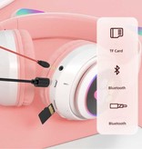 Qearfun Auriculares Inalámbricos con Orejas de Gato - Kitty Headset Auriculares Inalámbricos Estéreo Rosa