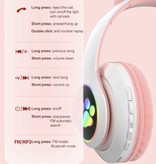 Qearfun Draadloze Koptelefoon met Kattenoren - Kitty Headset Wireless Headphones Stereo Roze