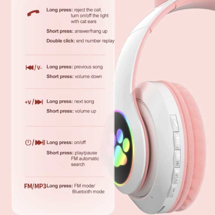 Cuffie Bluetooth Per Gatti Cuffie Cat Ear Gaming Con Microfono Rosa Con Led Rgb Audio Hd Stereo Per Pc