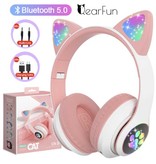 Qearfun Auriculares Inalámbricos con Orejas de Gato - Kitty Headset Auriculares Inalámbricos Estéreo Rosa