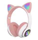 Qearfun Auriculares Inalámbricos con Orejas de Gato - Kitty Headset Auriculares Inalámbricos Estéreo Rosa