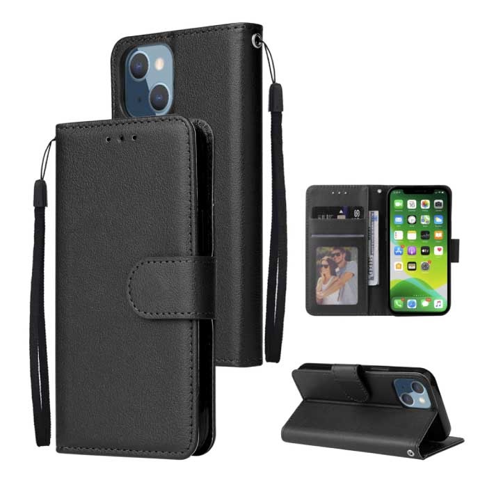 Custodia a portafoglio per iPhone 12 mini in pelle PU - Custodia a portafoglio nera