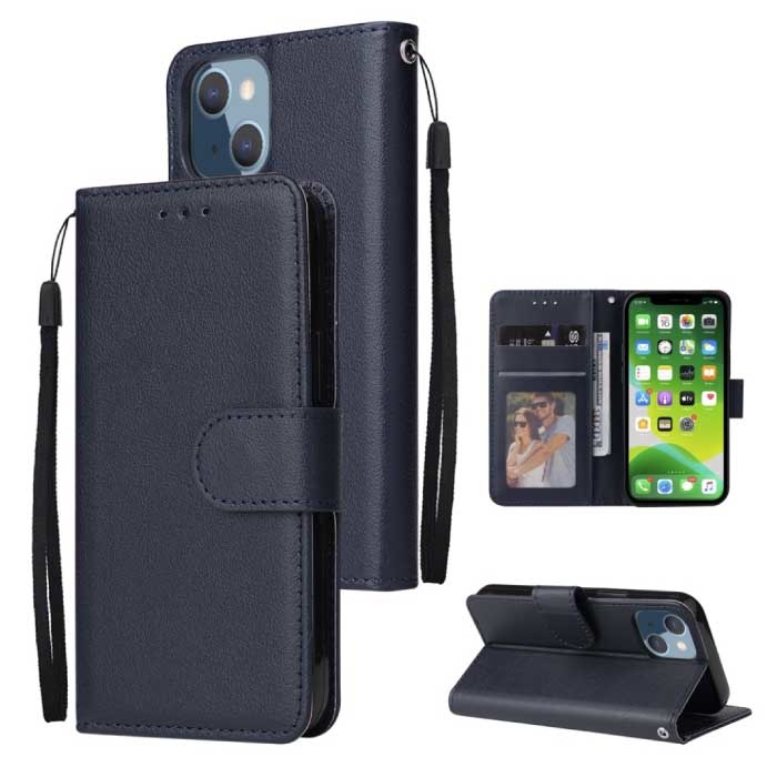 Stuff Certified® Custodia a portafoglio per iPhone XS in pelle PU - Custodia a portafoglio blu