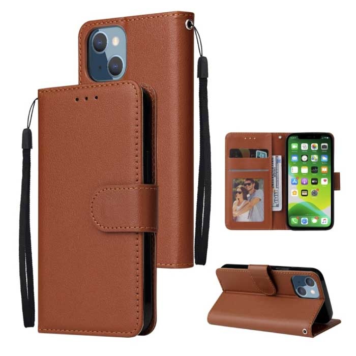 Custodia a portafoglio in pelle PU per iPhone SE (2016) - Custodia a portafoglio marrone