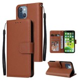 Stuff Certified® Custodia a portafoglio per iPhone XR in pelle PU - Custodia a portafoglio marrone