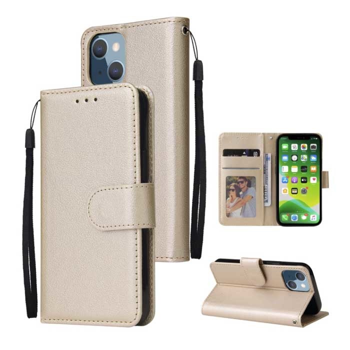 iPhone 5 Flip Case Portefeuille PU Leer - Wallet Cover Hoesje Goud