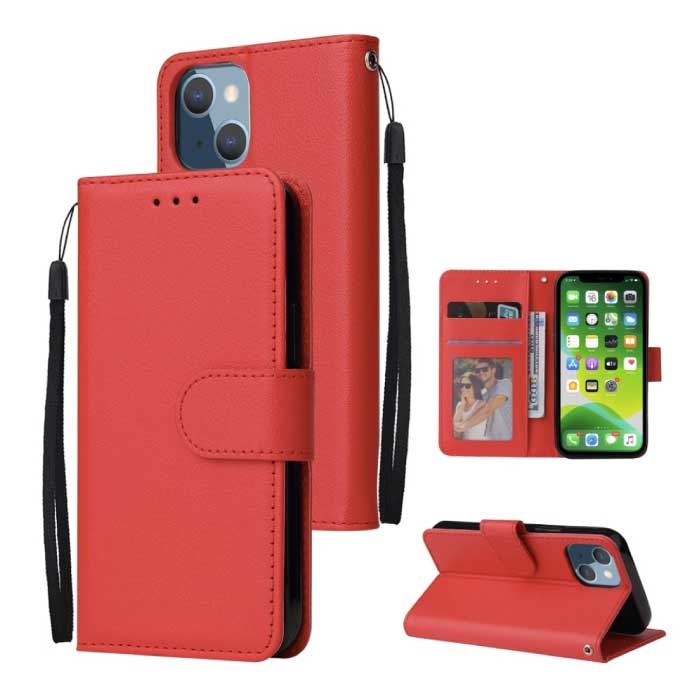Stuff Certified® Custodia a portafoglio per iPhone 13 in pelle PU - Custodia a portafoglio rossa