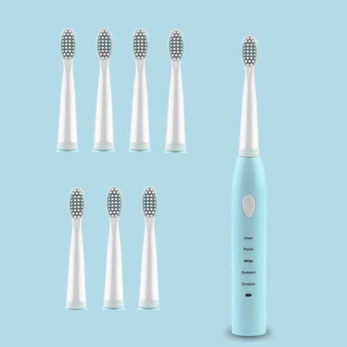 Electric Toothbrush Set - 8 Brush Heads - Waterproof Sonic USB Charging Blue