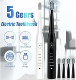 Stuff Certified® Juego de cepillos de dientes eléctricos - 4 cabezales de cepillo - Carga USB sónica a prueba de agua Blanco