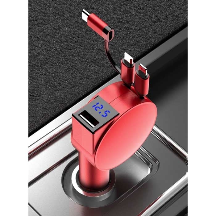 Vogek XJ08 Ładowarka samochodowa USB 3 w 1 / Ładowarka samochodowa do iPhone'a Lightning / USB-C / Micro-USB z szybkim ładowaniem 60W - Czarny