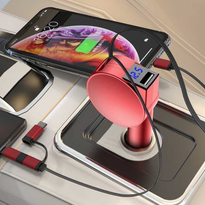 Vogek XJ08 Ładowarka samochodowa USB 3 w 1 / Ładowarka samochodowa do iPhone'a Lightning / USB-C / Micro-USB z szybkim ładowaniem 60W - Czarny