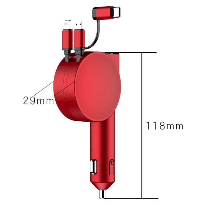 Vogek XJ08 Ładowarka samochodowa USB 3 w 1 / Ładowarka samochodowa do iPhone'a Lightning / USB-C / Micro-USB z szybkim ładowaniem 60W - Czarny