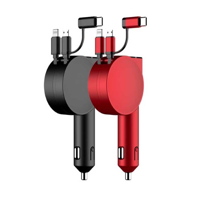 Vogek XJ08 Ładowarka samochodowa USB 3 w 1 / Ładowarka samochodowa do iPhone'a Lightning / USB-C / Micro-USB z szybkim ładowaniem 60W - Czarny