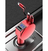 Vogek XJ08 3 in 1 USB Autolader/Carcharger voor iPhone Lightning / USB-C / Micro-USB met 60W Fast Charging - Rood