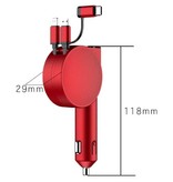 Vogek XJ08 3-in-1-USB-Autoladegerät/Autoladegerät für iPhone Lightning / USB-C / Micro-USB mit 60 W Schnellladung – Rot