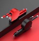 Vogek XJ08 3 en 1 USB Car Charger / Carcharger para iPhone Lightning / USB-C / Micro-USB con carga rápida de 60W - Rojo
