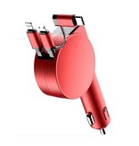 Vogek XJ08 3 en 1 USB Car Charger / Carcharger para iPhone Lightning / USB-C / Micro-USB con carga rápida de 60W - Rojo