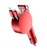 Vogek XJ08 3 in 1 USB Autolader/Carcharger voor iPhone Lightning / USB-C / Micro-USB met 60W Fast Charging - Rood
