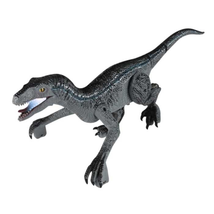 Dinosaurio Velociraptor RC con control remoto - Robot controlable de juguete gris
