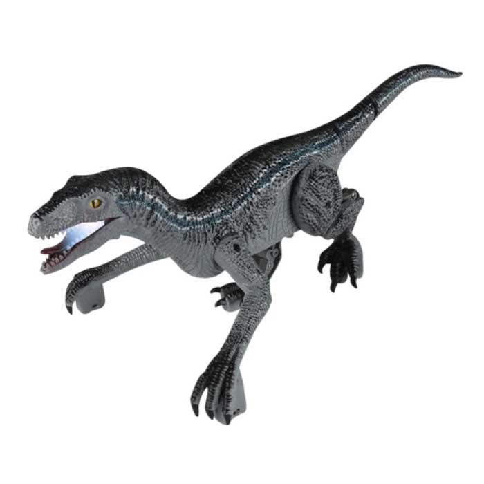 Dinozaur RC Velociraptor z pilotem - Sterowany zabawką robot szary