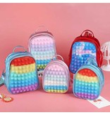 Stuff Certified® Mini Pop It Rugzak voor Kinderen - Antistress Fidget Zacht Speelgoed Bubble Tas Glossy Zwart Regenboog