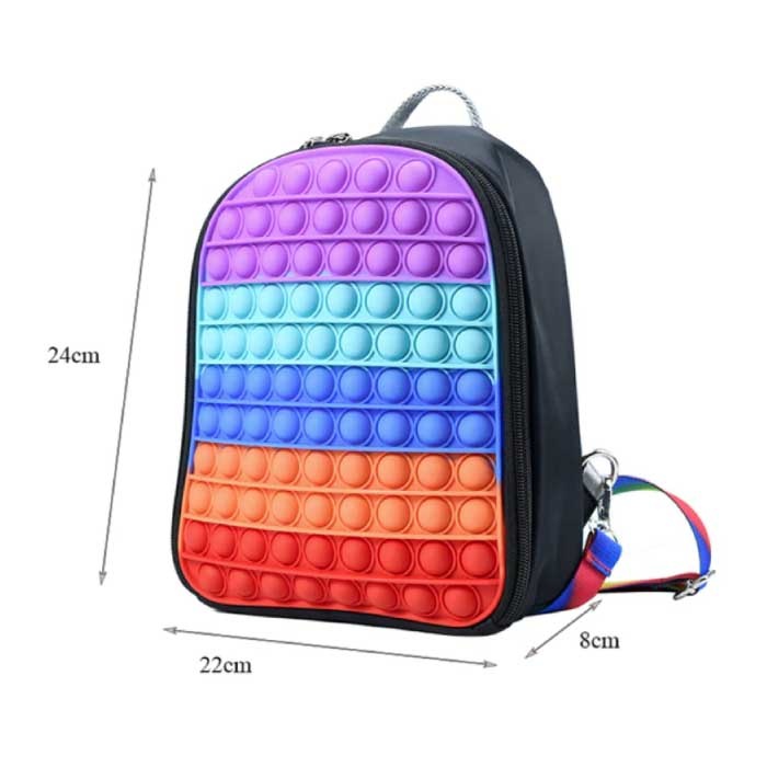 Mini Pop It Backpack for Kids - Anti-Stress Fidget Soft Toys Bubble Bag Glossy Black Rainbow