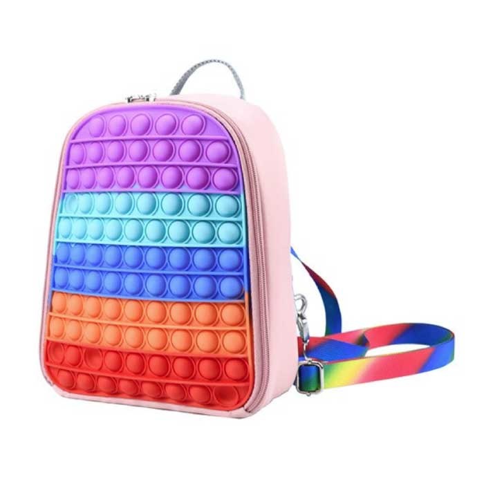 Mini Pop It Backpack for Kids - Anti-Stress Fidget Soft Toys Bubble Bag Glossy Pink Rainbow