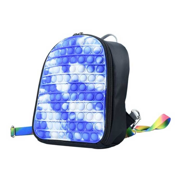 Mini Pop It Rugzak voor Kinderen - Antistress Fidget Zacht Speelgoed Bubble Tas Glossy Zwart Blauw-Wit