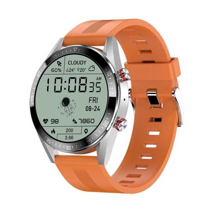 Montre Connectée avec Tensiomètre et Oxymètre - Fitness Sport Activity Tracker Montre iOS Android - Bracelet en Silicone Orange