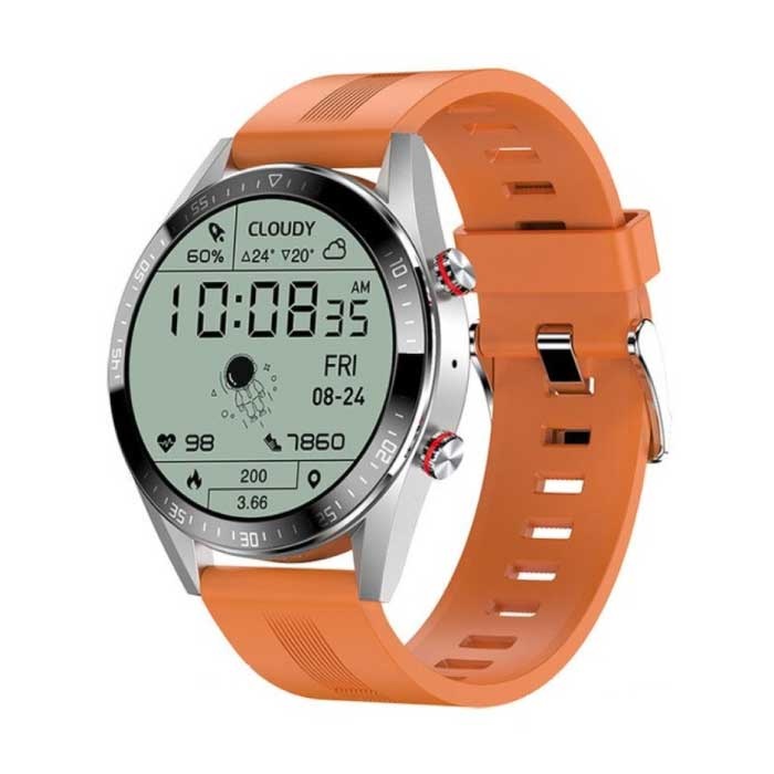 Reloj inteligente con monitor de presión arterial y medidor de oxígeno - Fitness Sport Activity Tracker Watch iOS Android - Correa de silicona naranja