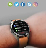 SACOSDING Smartwatch mit Blutdruckmessgerät und Sauerstoffmessgerät – Fitness Sport Activity Tracker Watch iOS Android – Lederarmband Orange