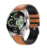 SACOSDING Smartwatch met Bloeddrukmeter en Zuurstofmeter - Fitness Sport Activity Tracker Horloge iOS Android - Leren Bandje Oranje